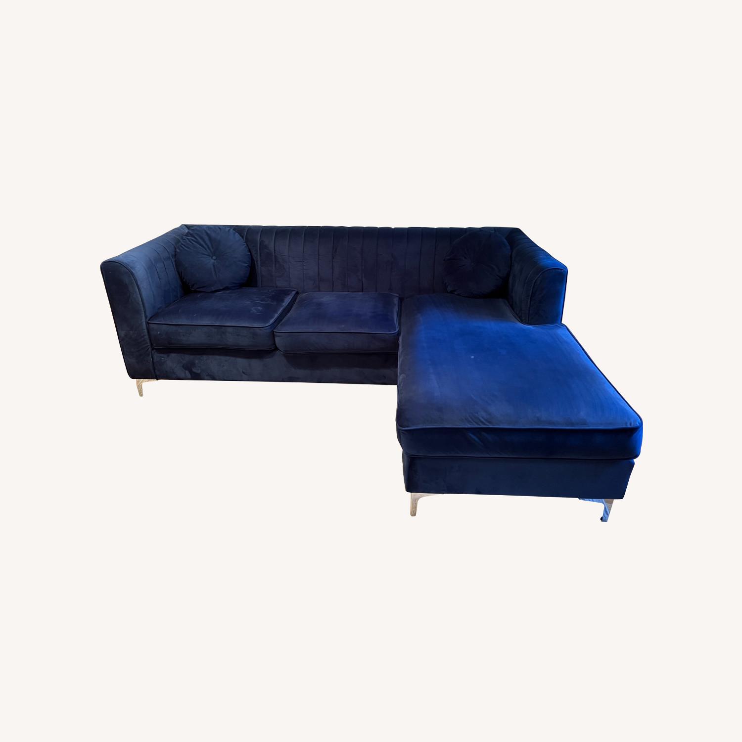 Blue Velvet Reversible Sectional - image-6