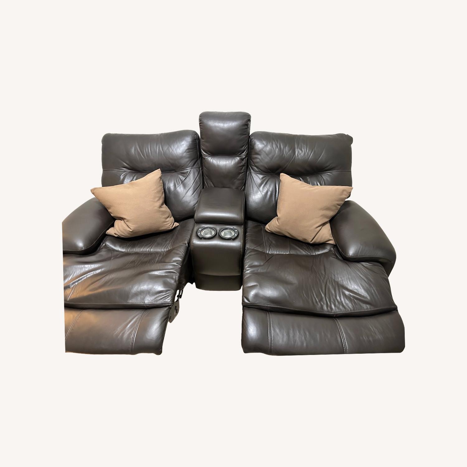Black Leather Electric Sofa with Cup Holders AptDeco