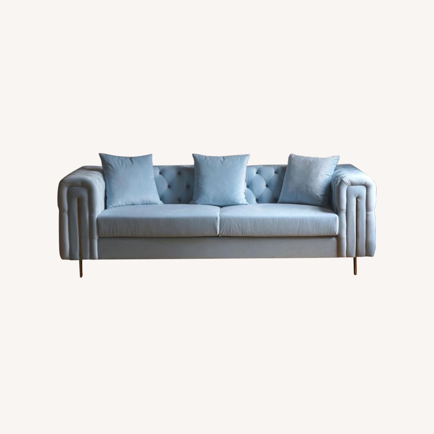 Modern Chesterfield Light Blue Velvet Sofa - image-6