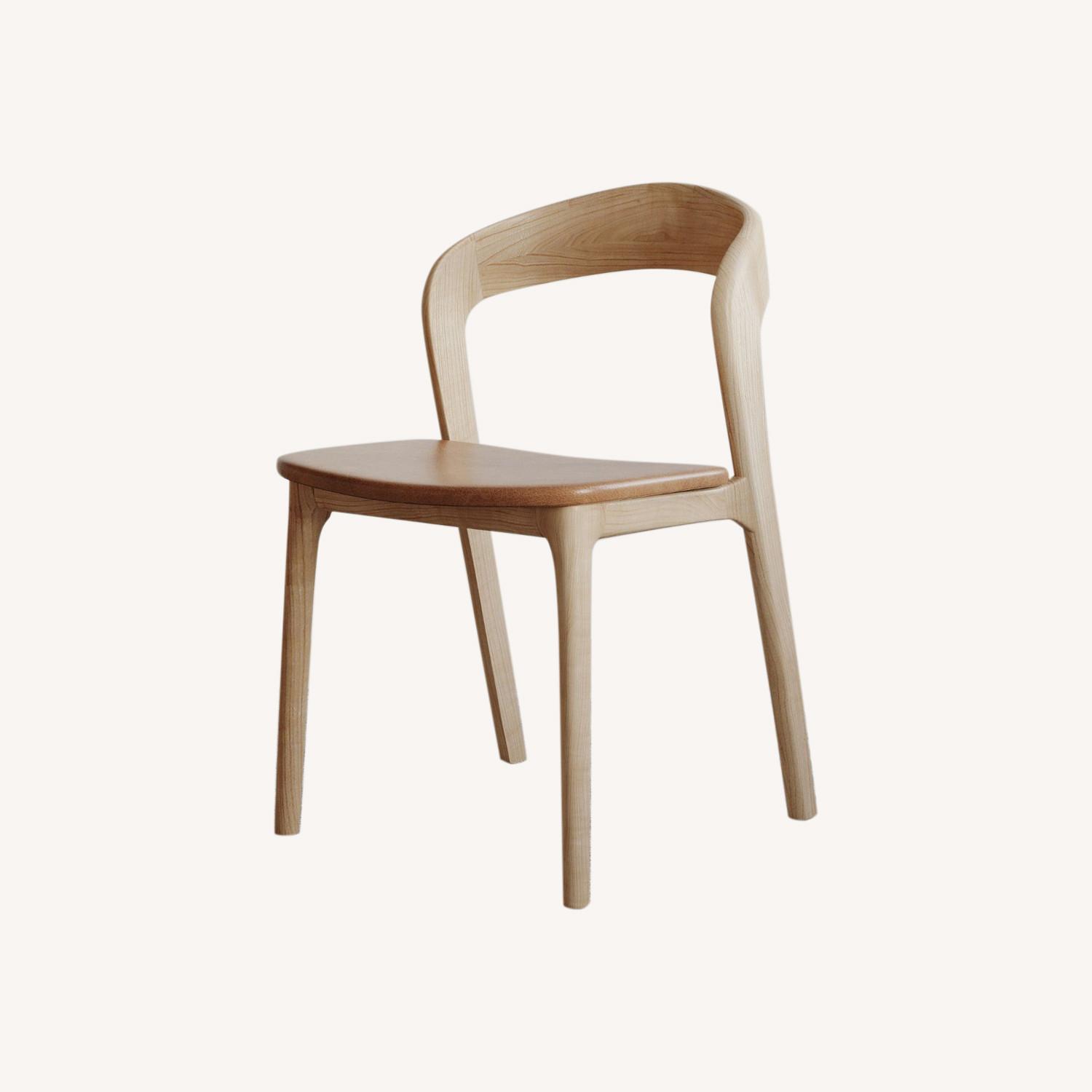 West Elm Scooped Ash Wood Leather Dining Chair - image-0