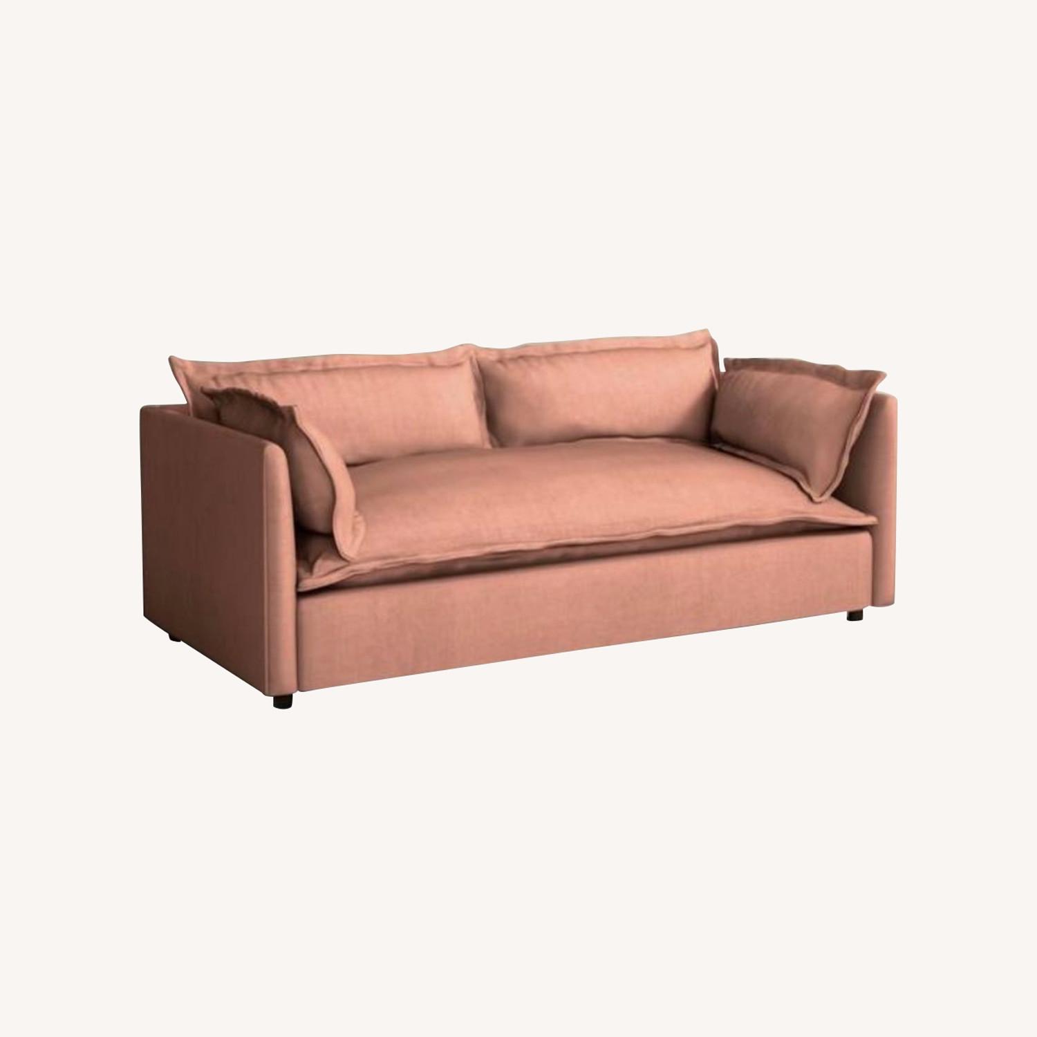 Custom Anthropologie Denver Sofa in Apricot Linen AptDeco
