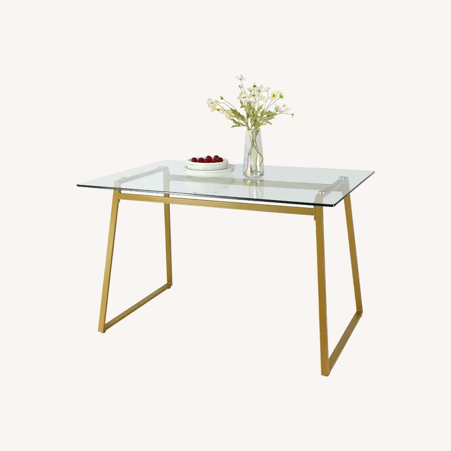 Home Depot Elevens Rectangle Gold Tempered Dining Table AptDeco