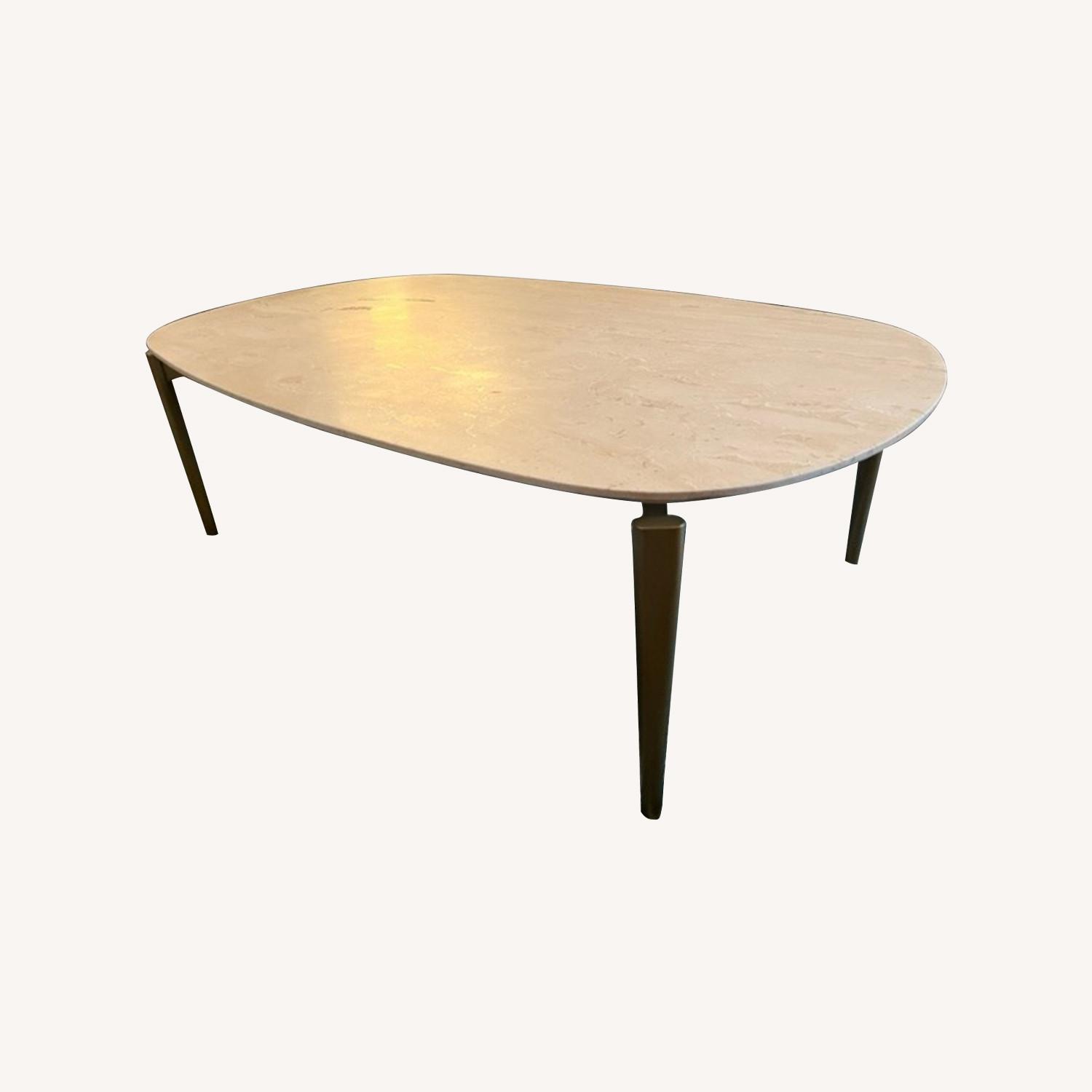 West Elm Travertine Antique Brass Coffee Table - image-0