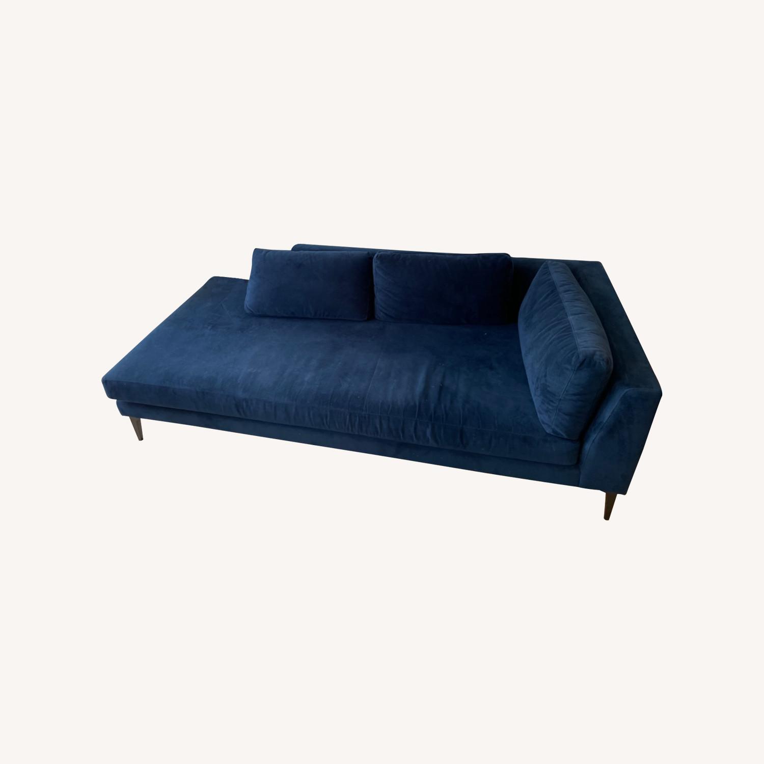 West Elm Left Arm Terminal Chaise Blue Velvet - image-0