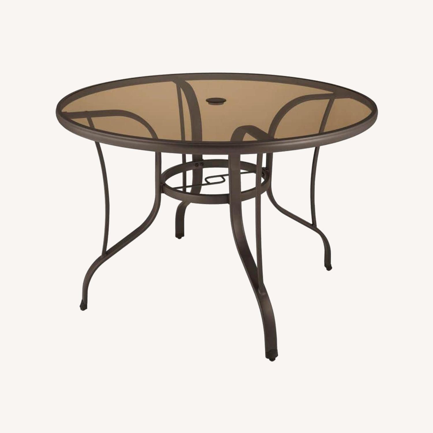 Steel Outdoor Patio Table with Painted Glass - image-0