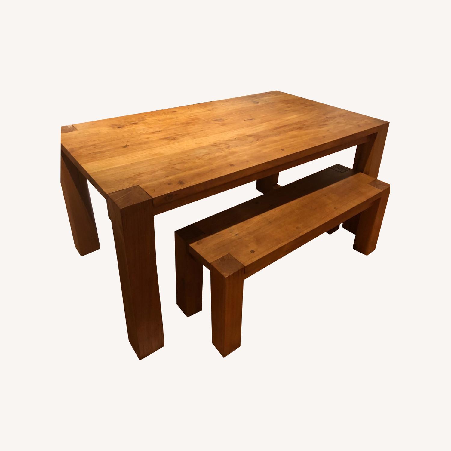 Crate & Barrel Wood Table with 2x Matching Benches - image-0