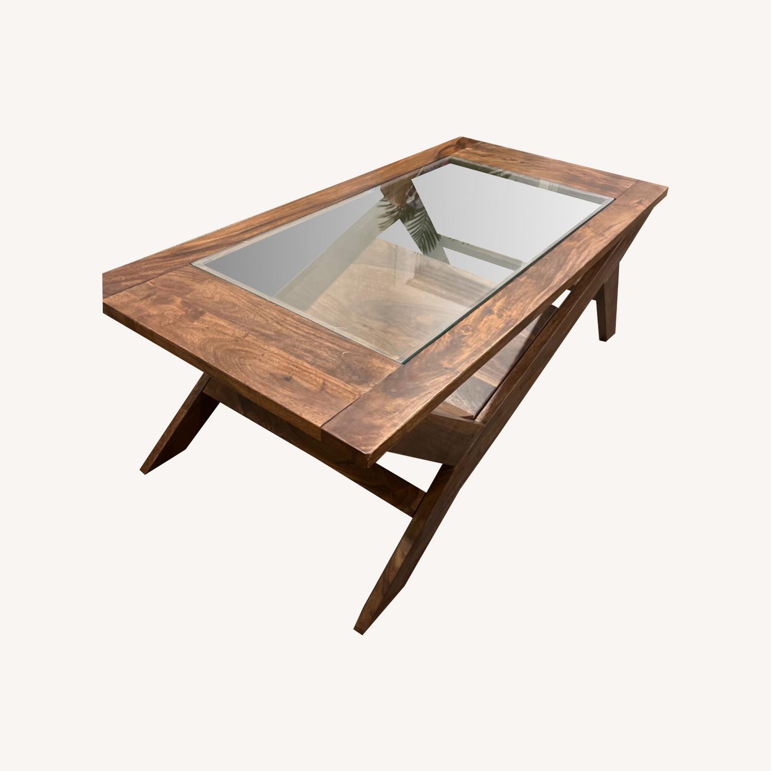Dark Brown Wood and Glass Coffee Table - image-0