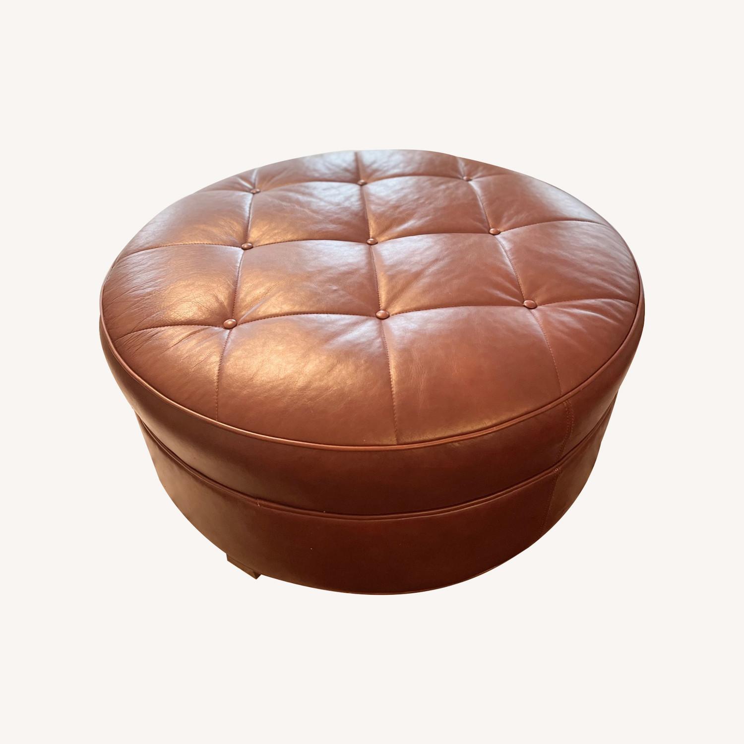 Stickley Furniture Round Tufted Leather Ottoman - image-0