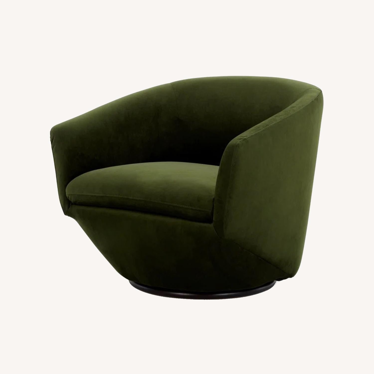 Mid Century Modern Green Velvet Swivel Chair - image-0
