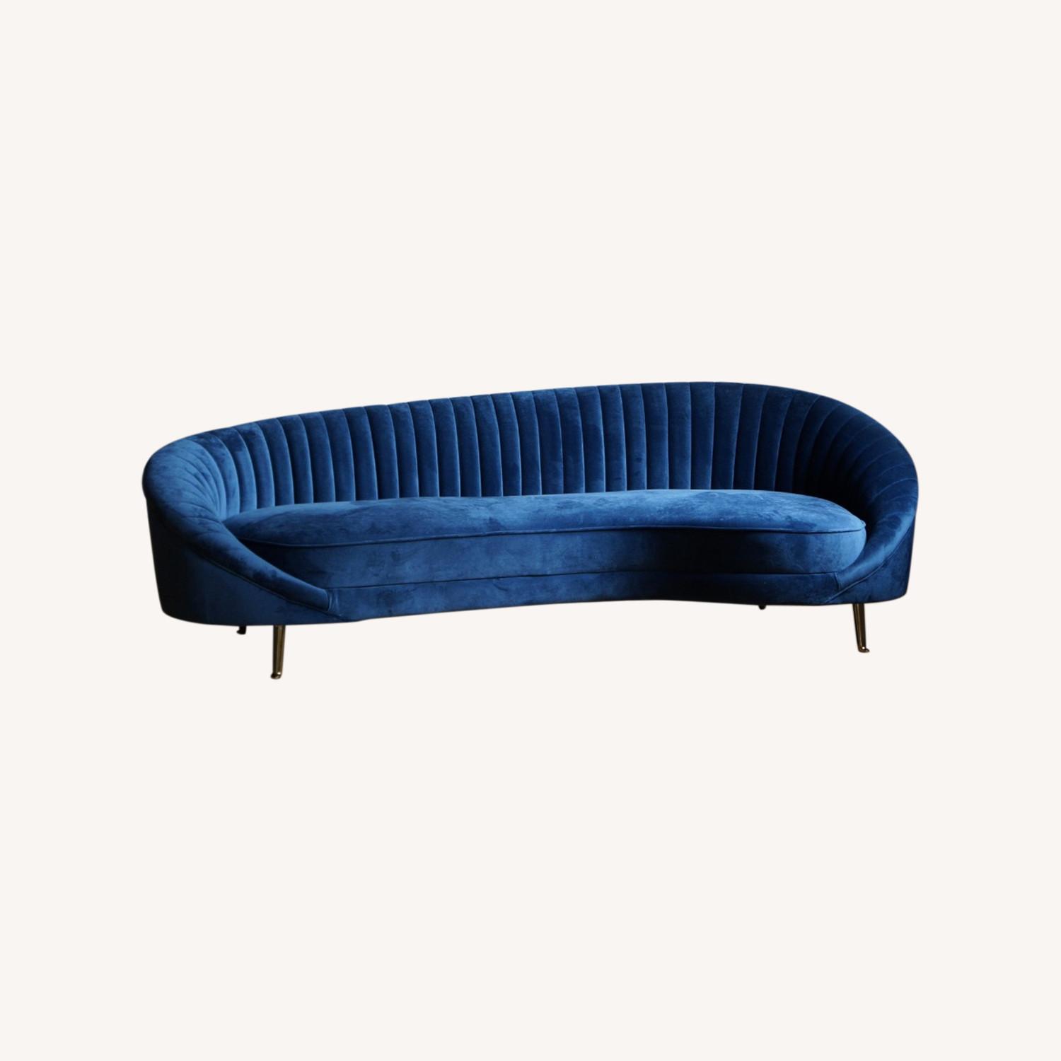 Serpentine Modern Sofa in Blue Velvet - image-4