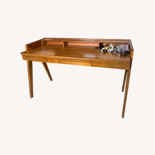 CB2 Helix Walnut Wood Wall Mount Desk With Shelves AptDeco