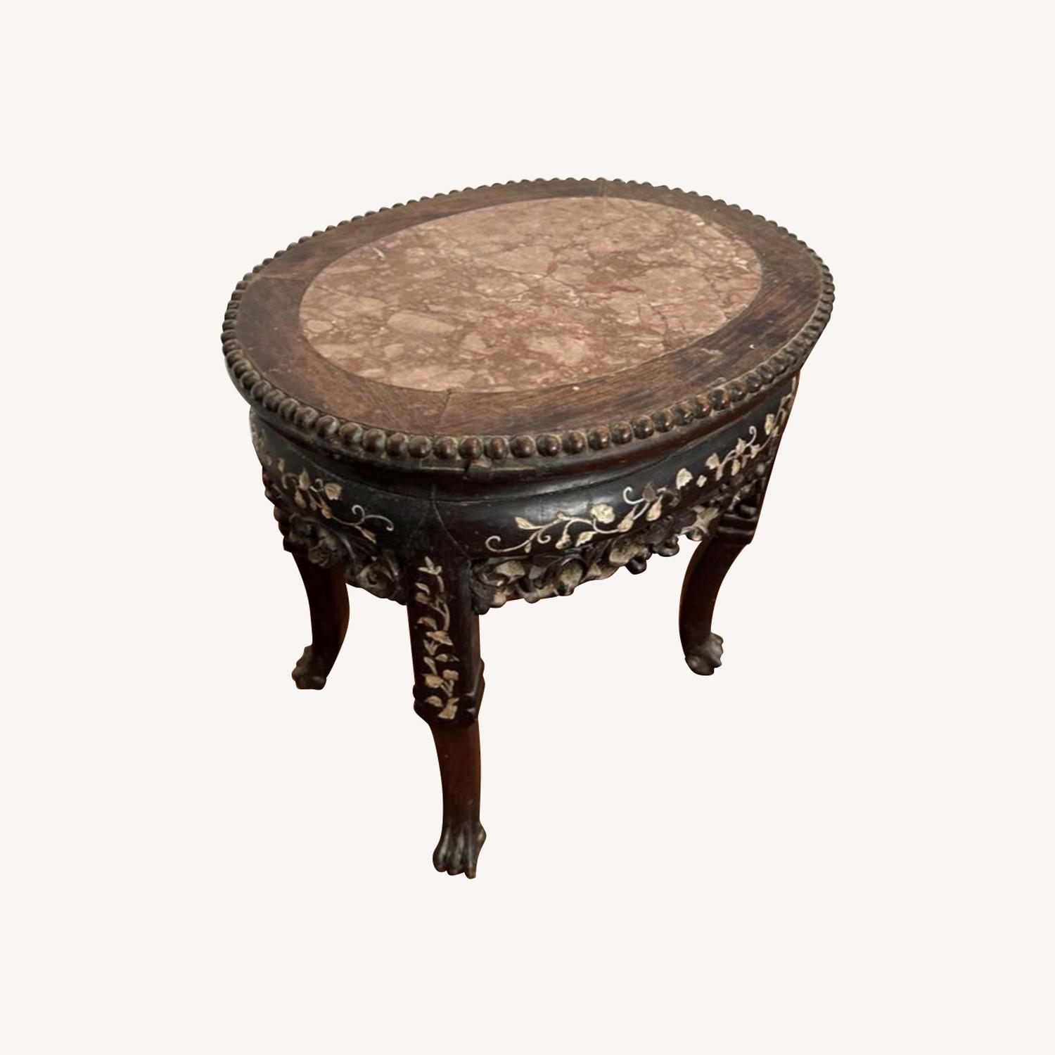 Antique Side Table with Marble Top - image-0