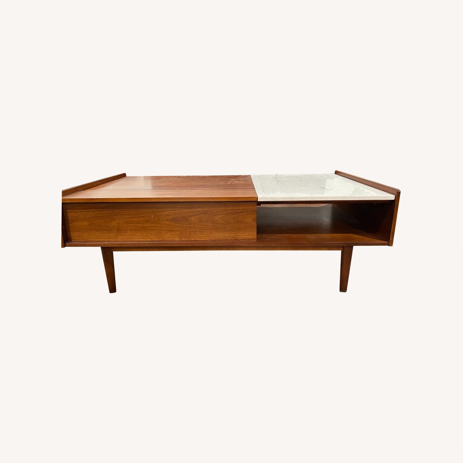 West Elm Walnut and Marble Coffee Table - image-0