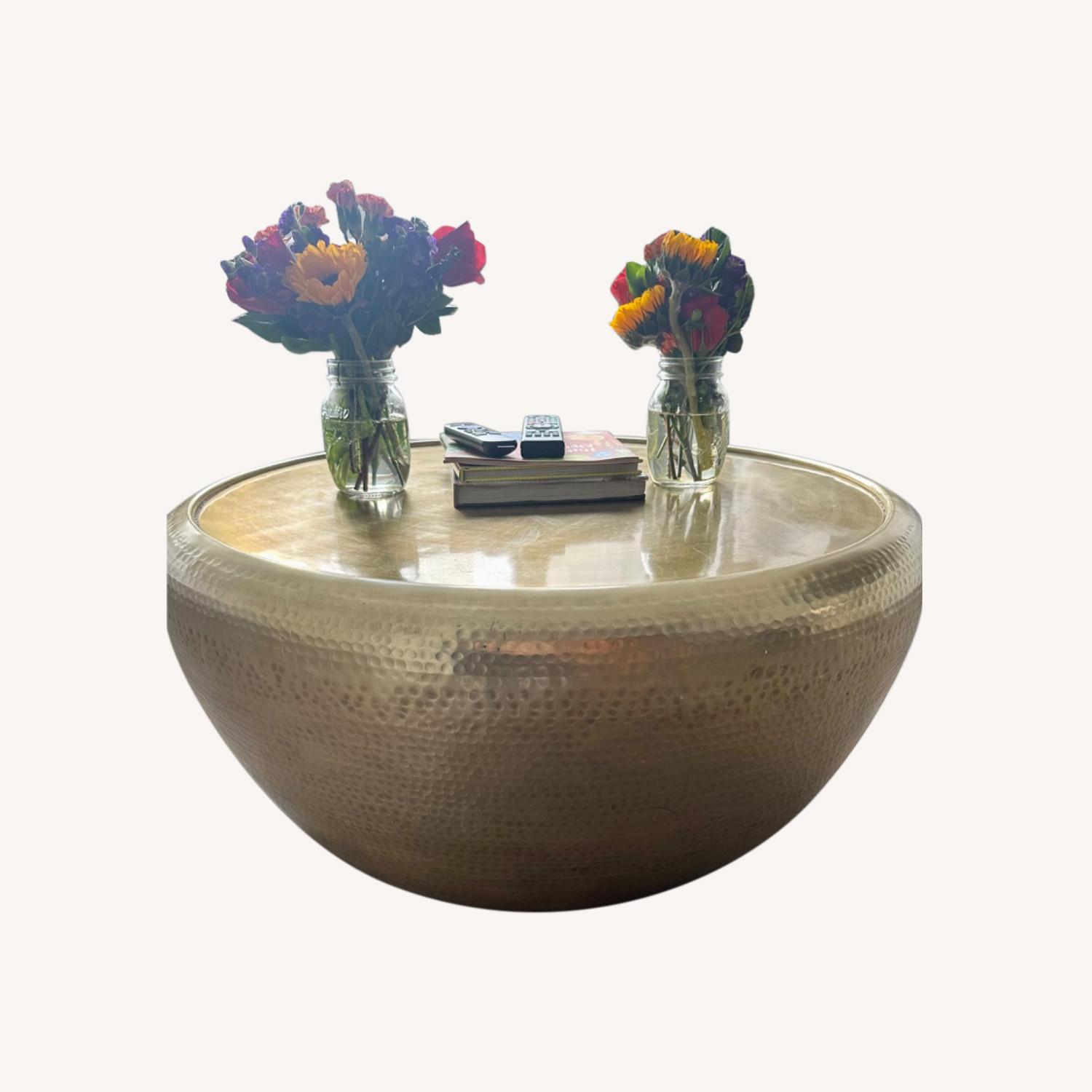 West Elm Gold Drum Coffee Table AptDeco