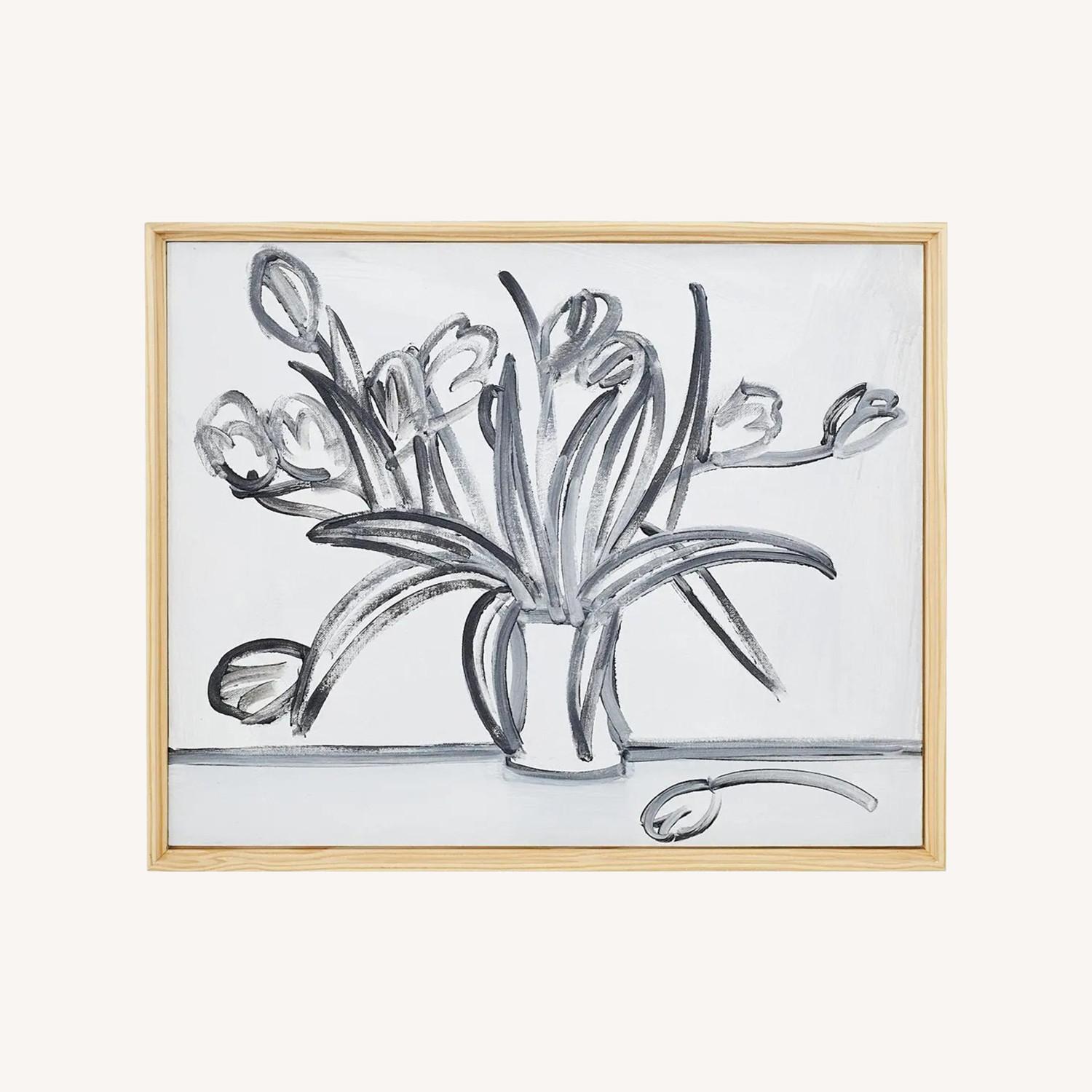 Original Framed Black and White Floral Painting - image-0
