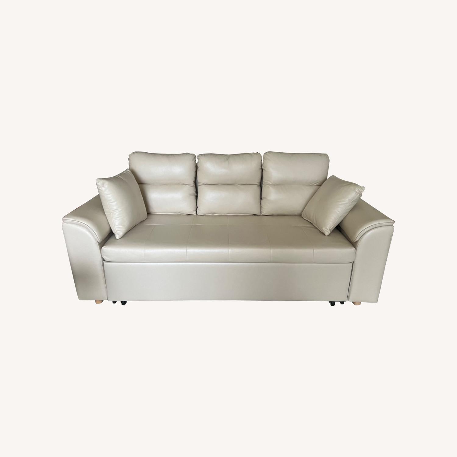 Beige Convertible Sleeper Sofa With Storage - image-0