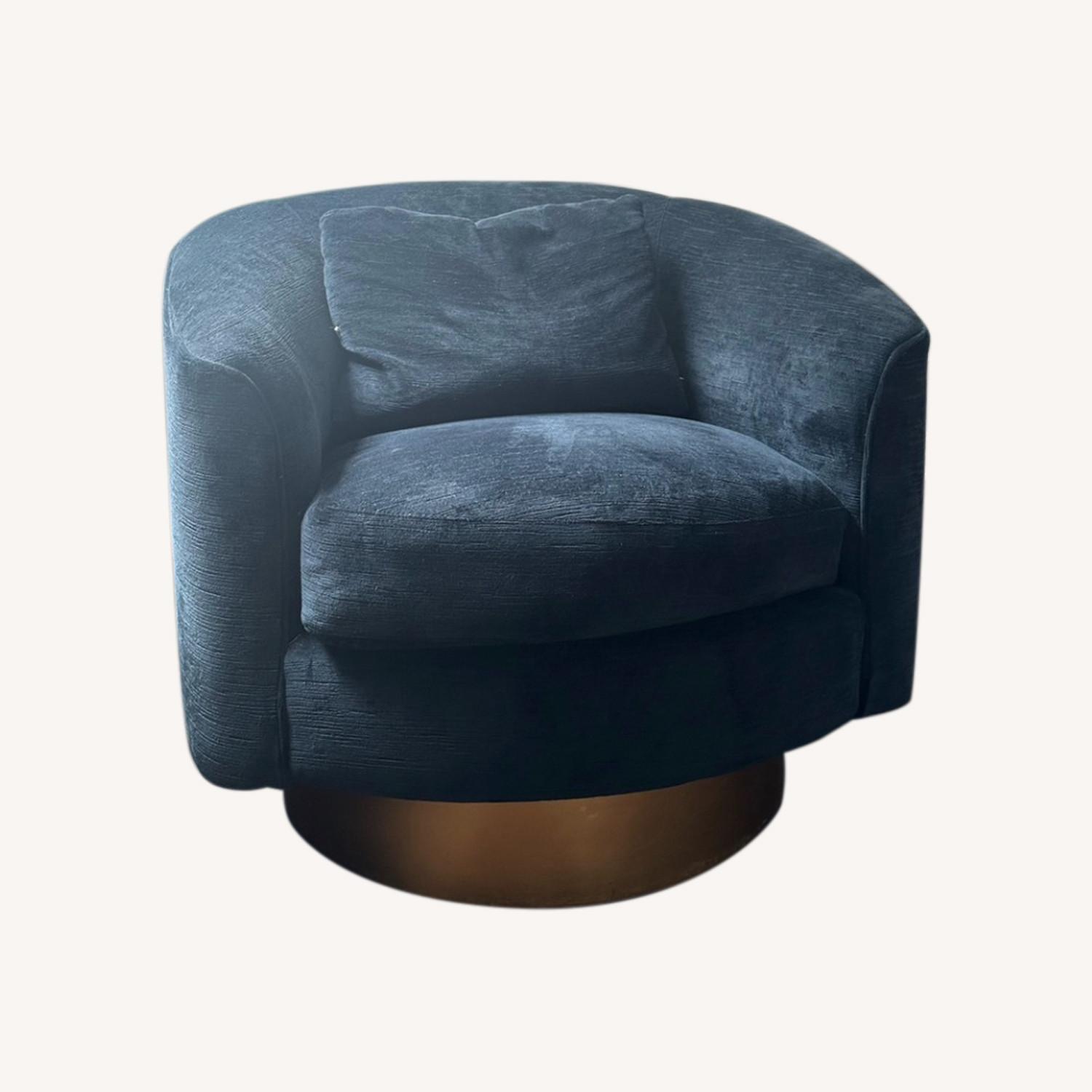 Royal Blue Swivel Accent Chair with Gold Bass - image-0