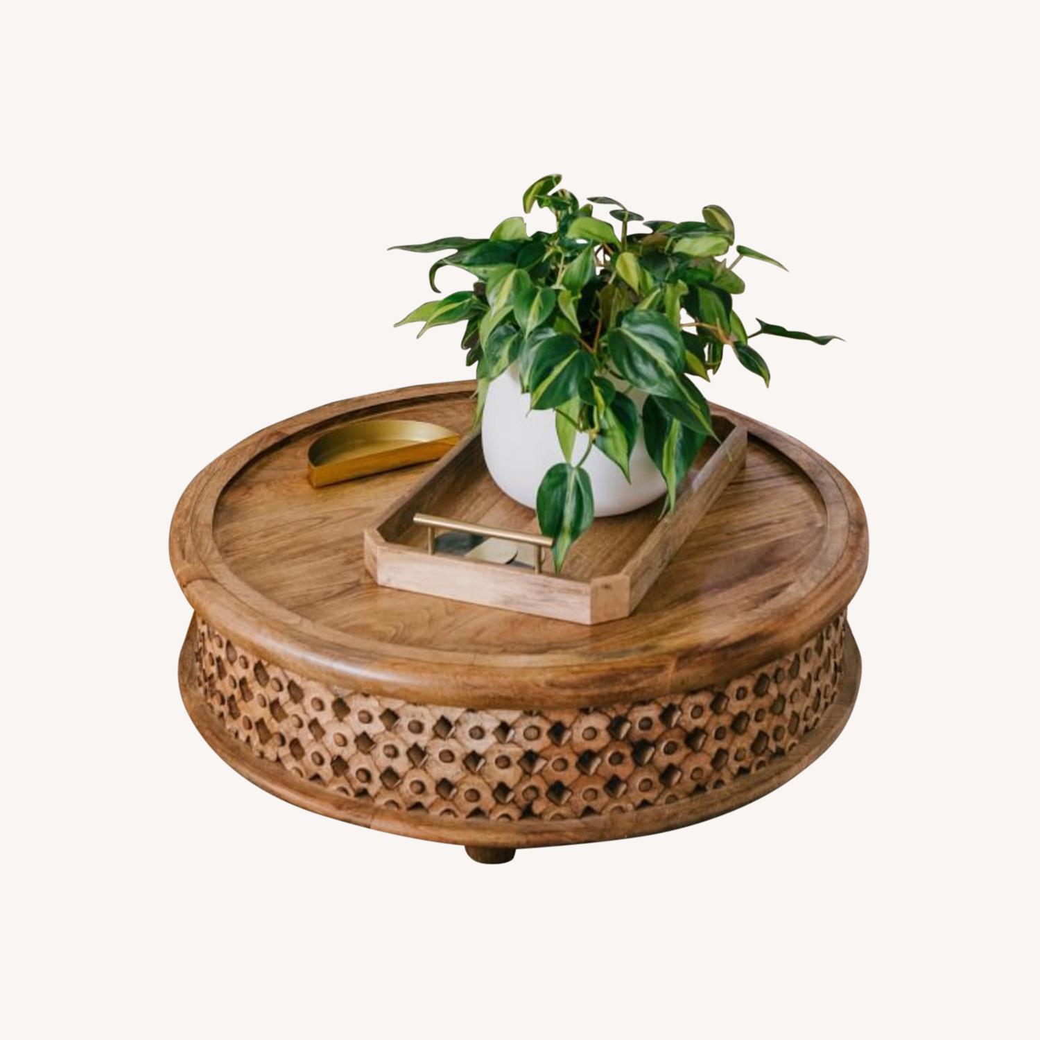 West Elm Carved Wood Coffee Table Raw Mango - image-0