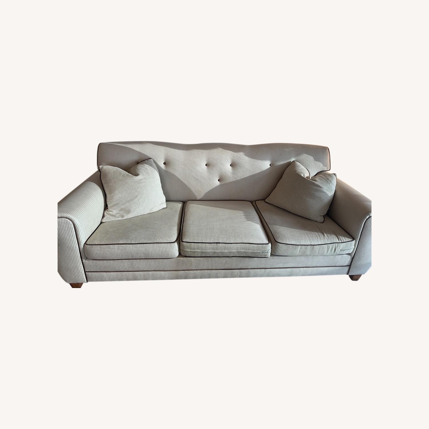 Fabric and Leather Barbara Barry Upholstered Sofa AptDeco