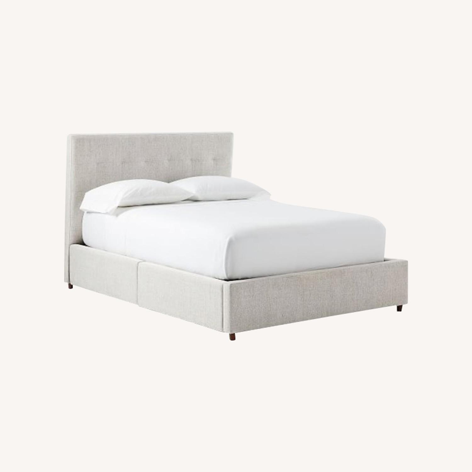 West Elm Grid Tufted Storage Bed Queen Twill Dove - image-0