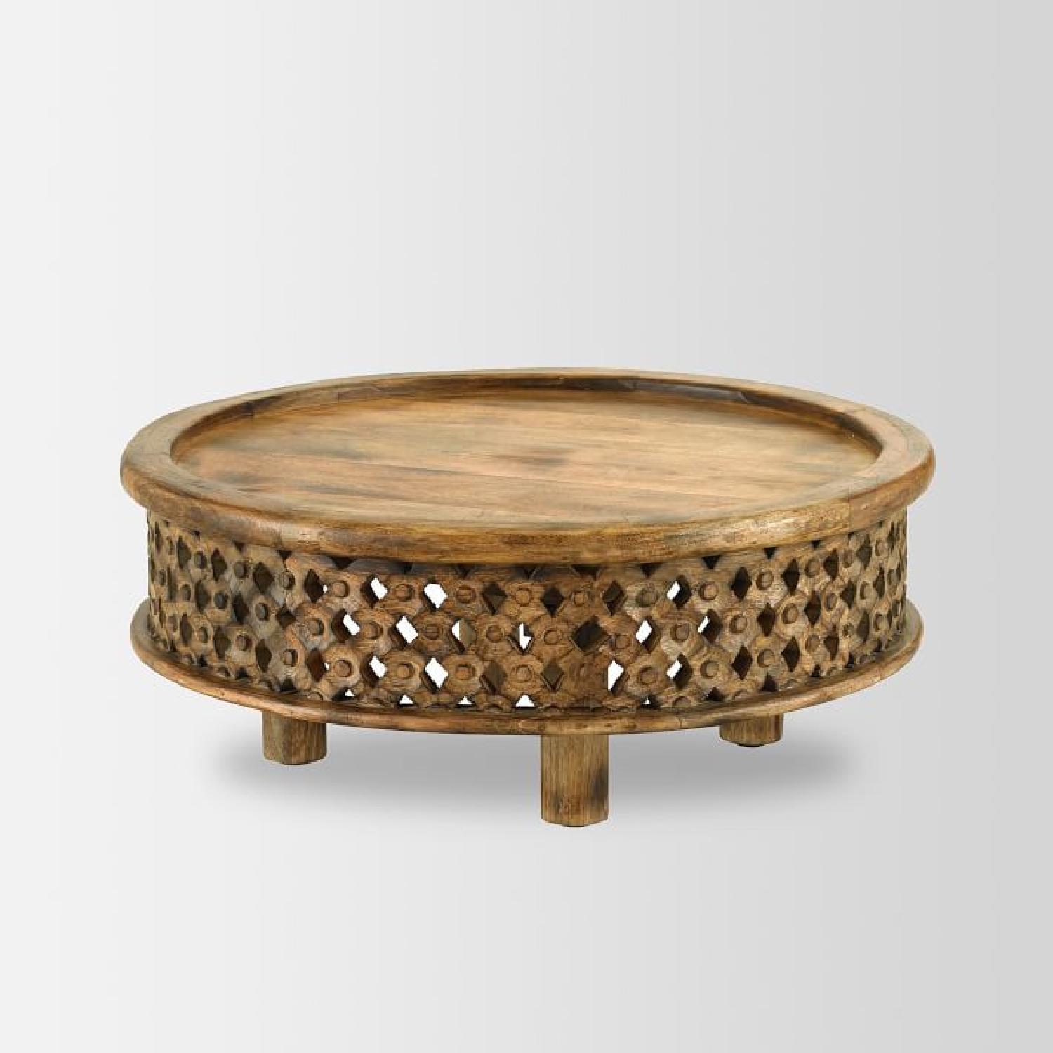 West Elm Carved Wood Coffee Table, Natural Mango - image-1