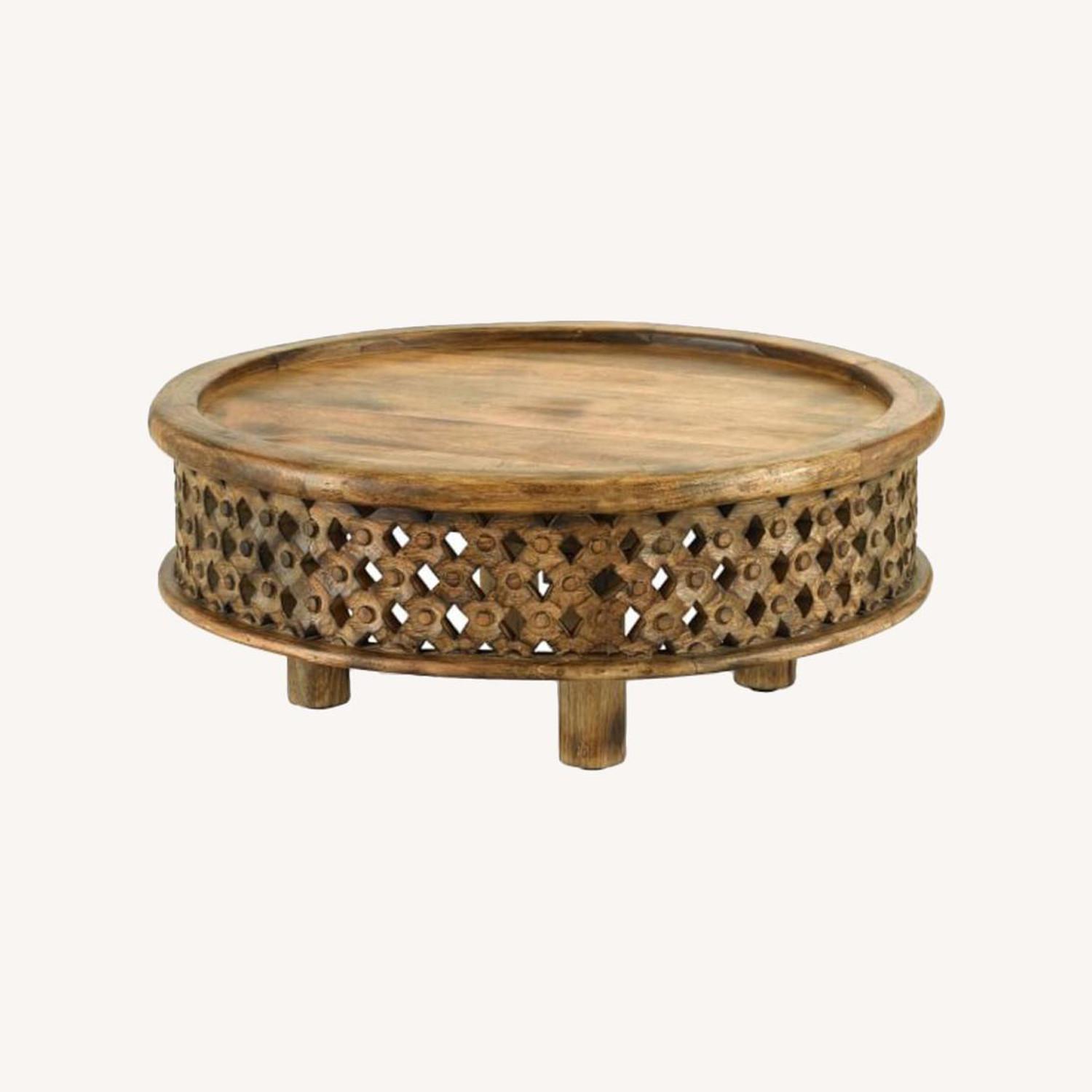 West Elm Carved Wood Coffee Table, Natural Mango - image-0