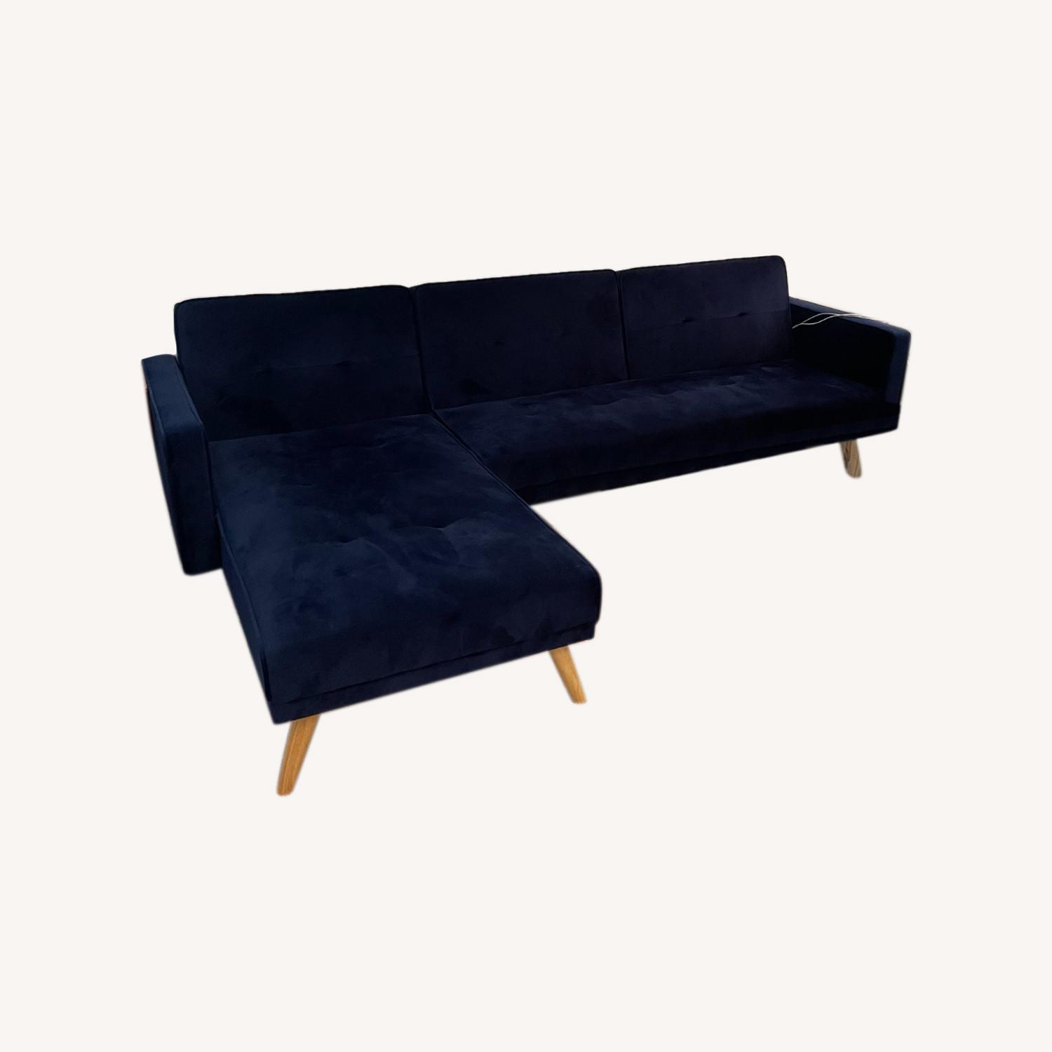 Velvet Navy/Royal Blue Sectional Couch AptDeco