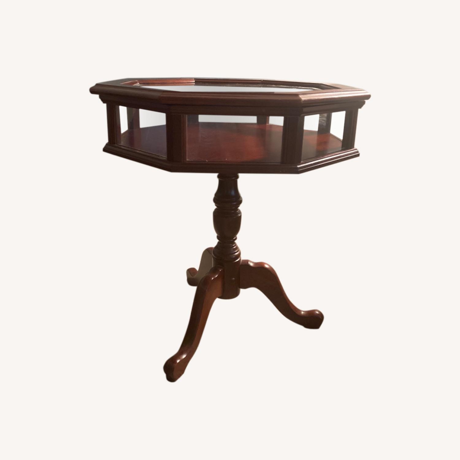 Glass and Wood Octagonal Side Table that Opens - image-0