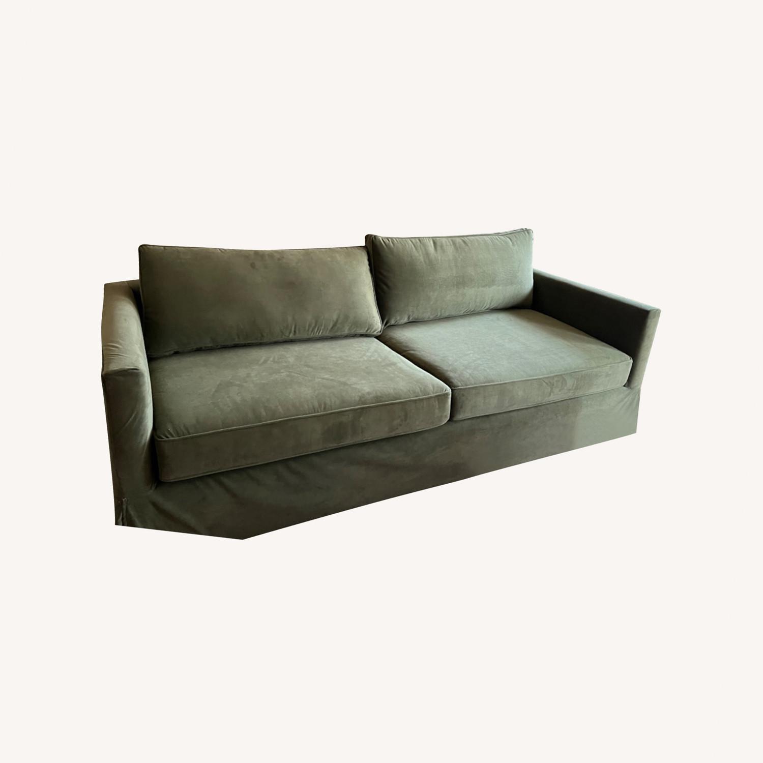 West Elm Performance Velvet Green Sofa AptDeco