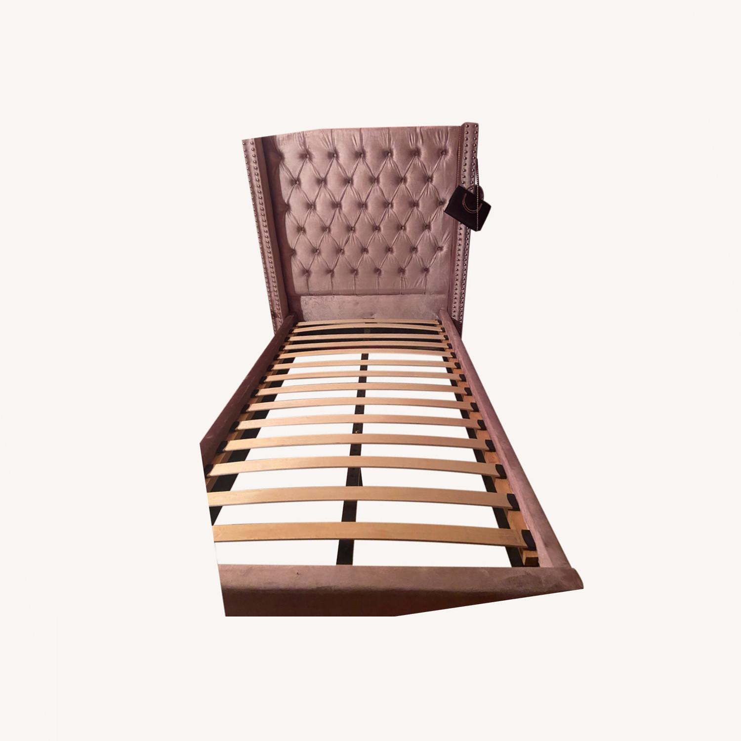 Maklaine Wood Tuffed Velvet Wing Twin Bed - image-0