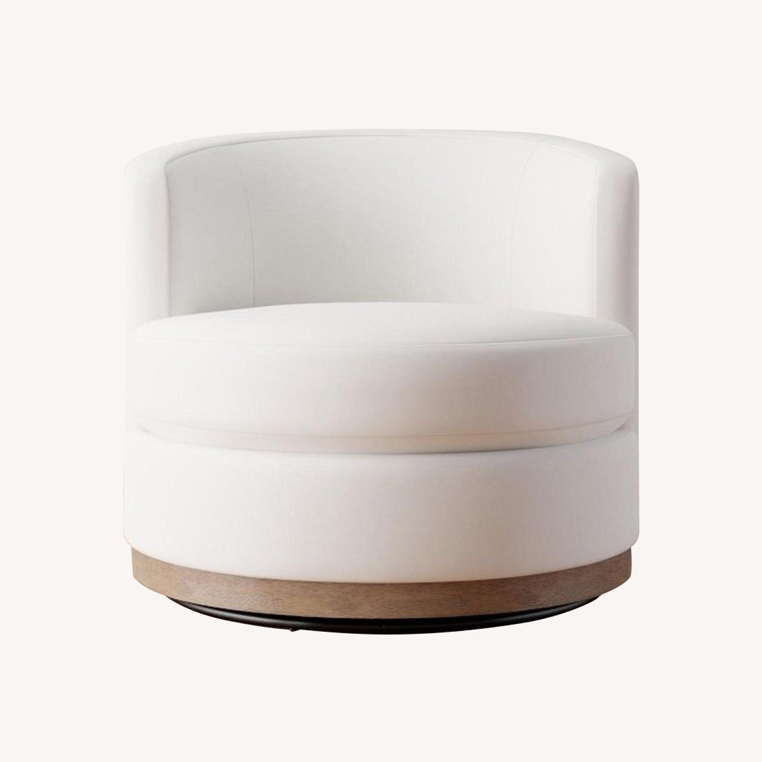 Pottery Barn Balboa Upholstered Petite Swivel Chair AptDeco