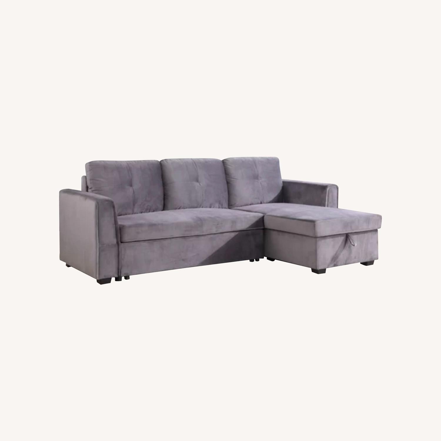 Velvet Storage Sectional Reversible Sleeper Sofa - AptDeco