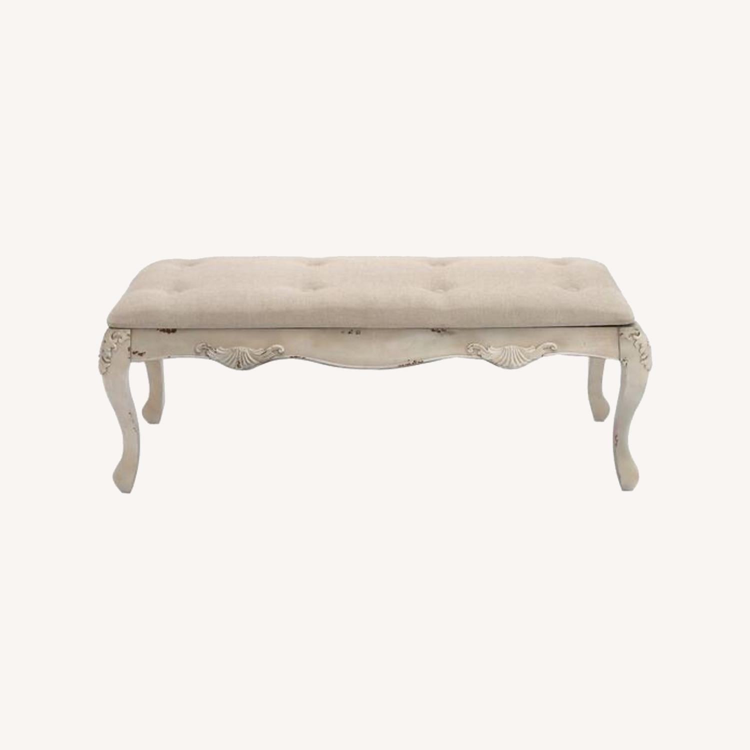 Traditional Distressed Antique Ivory Bench - image-0