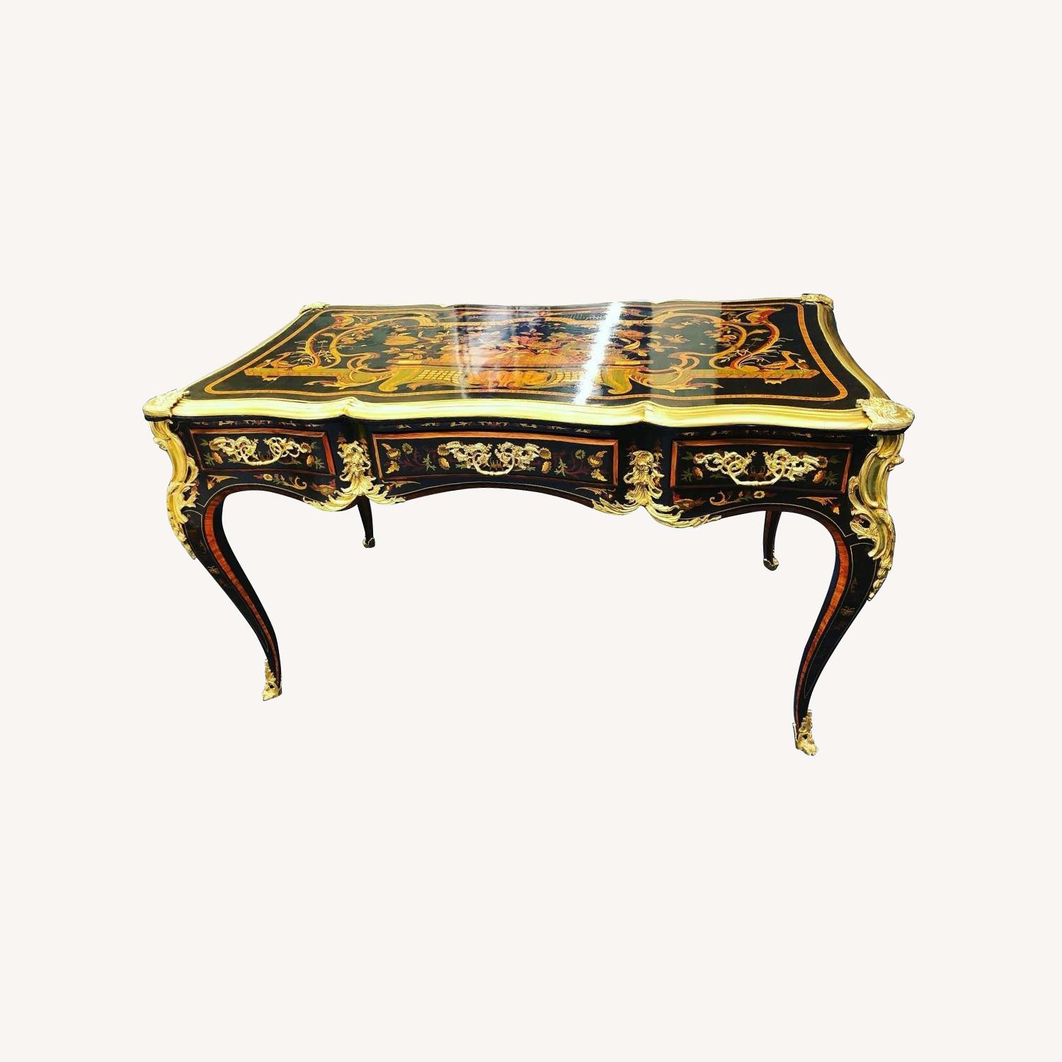Bureau Plat Marquetry Inlay Bronze Ormolu Desk - image-0