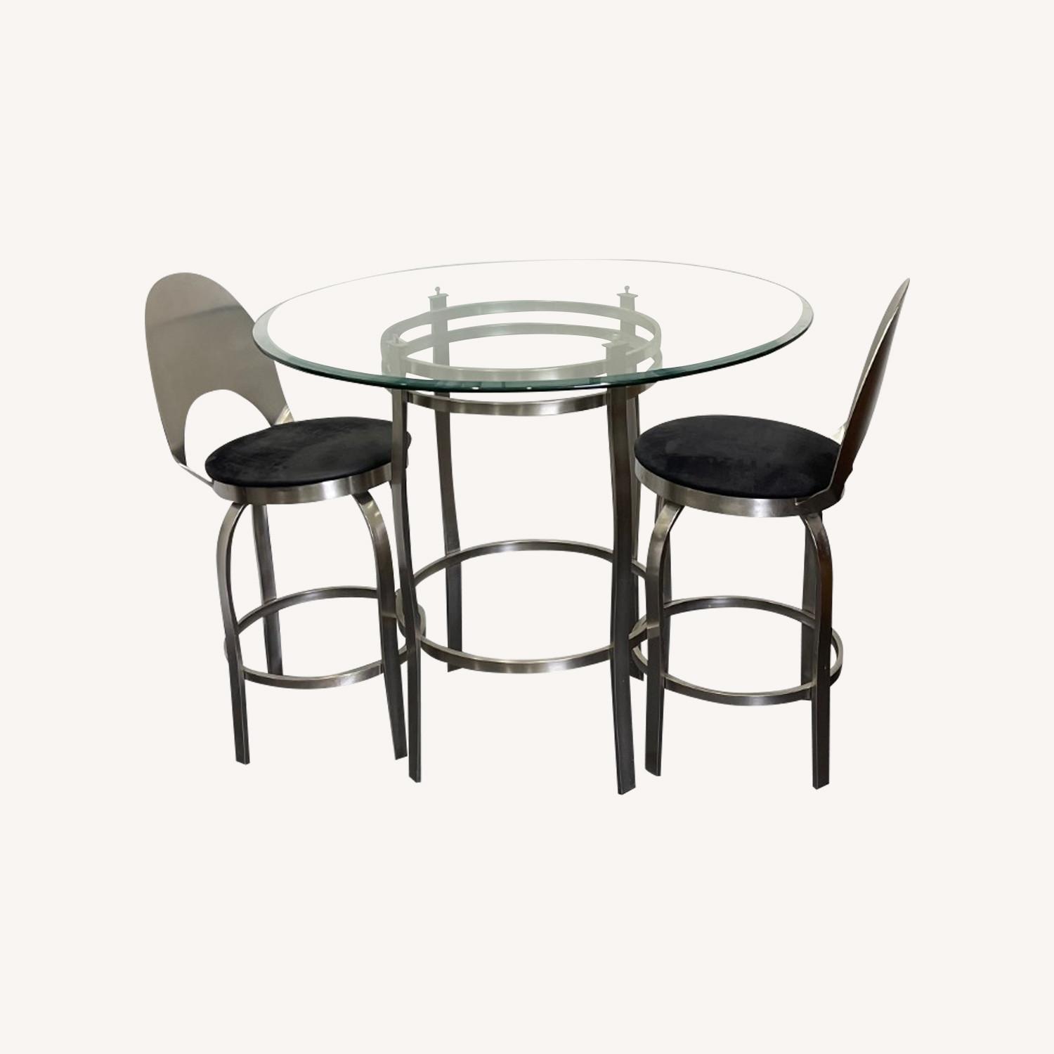 36" Counter Height Glass and Pewter Dining Table Set - image-0