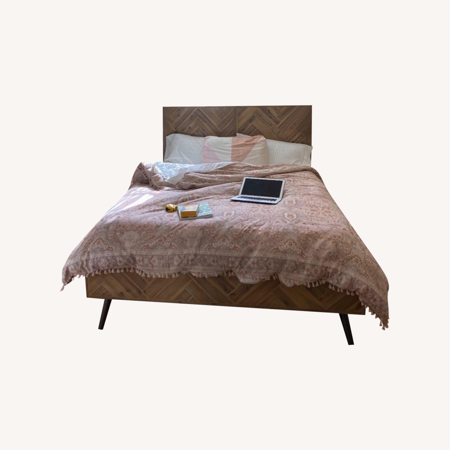 Solid Wood Bed, Herringbone Pattern Queen AptDeco