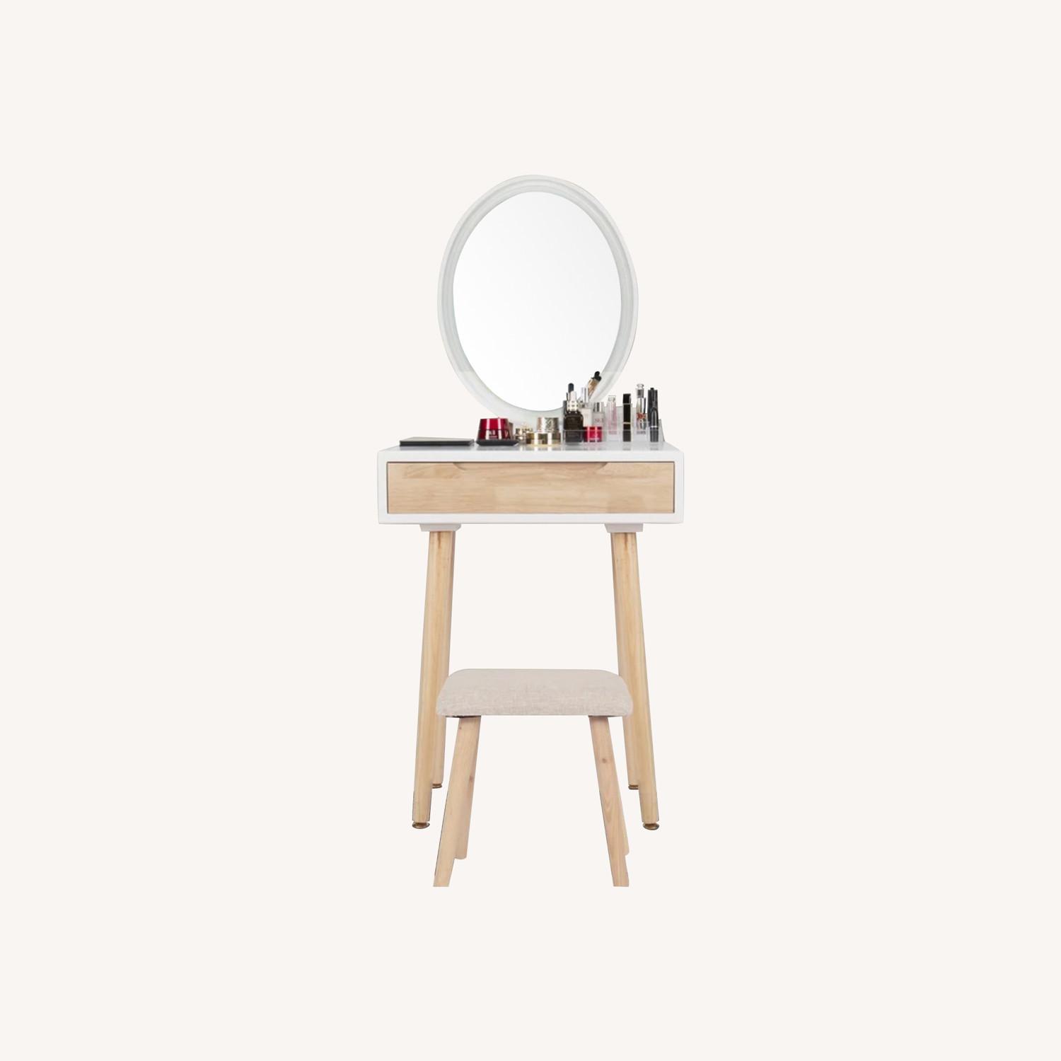 Table Set with Adjustable Brightness Mirror & Stool - image-0