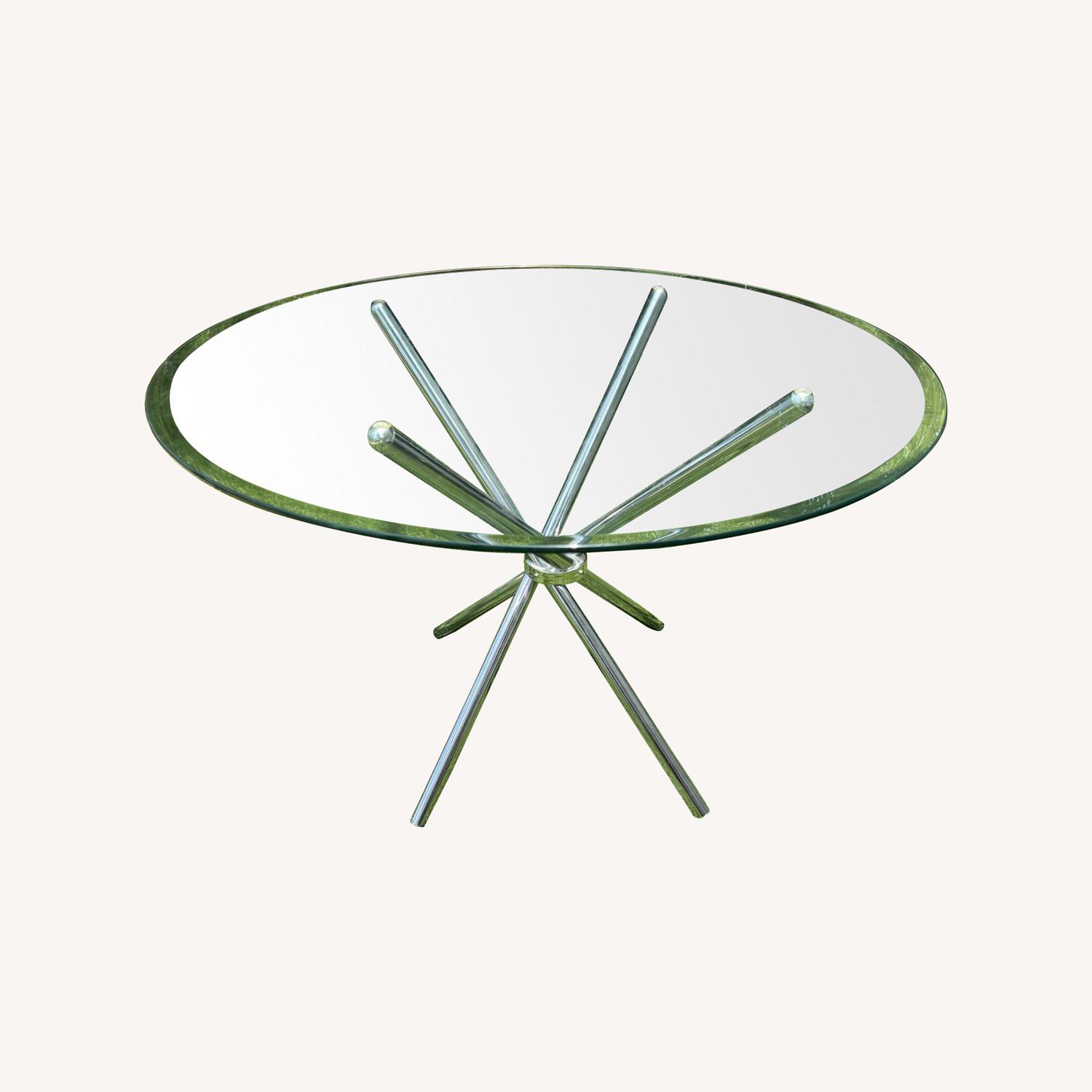 Glass Top Round Dining Table with Metal Base - image-0