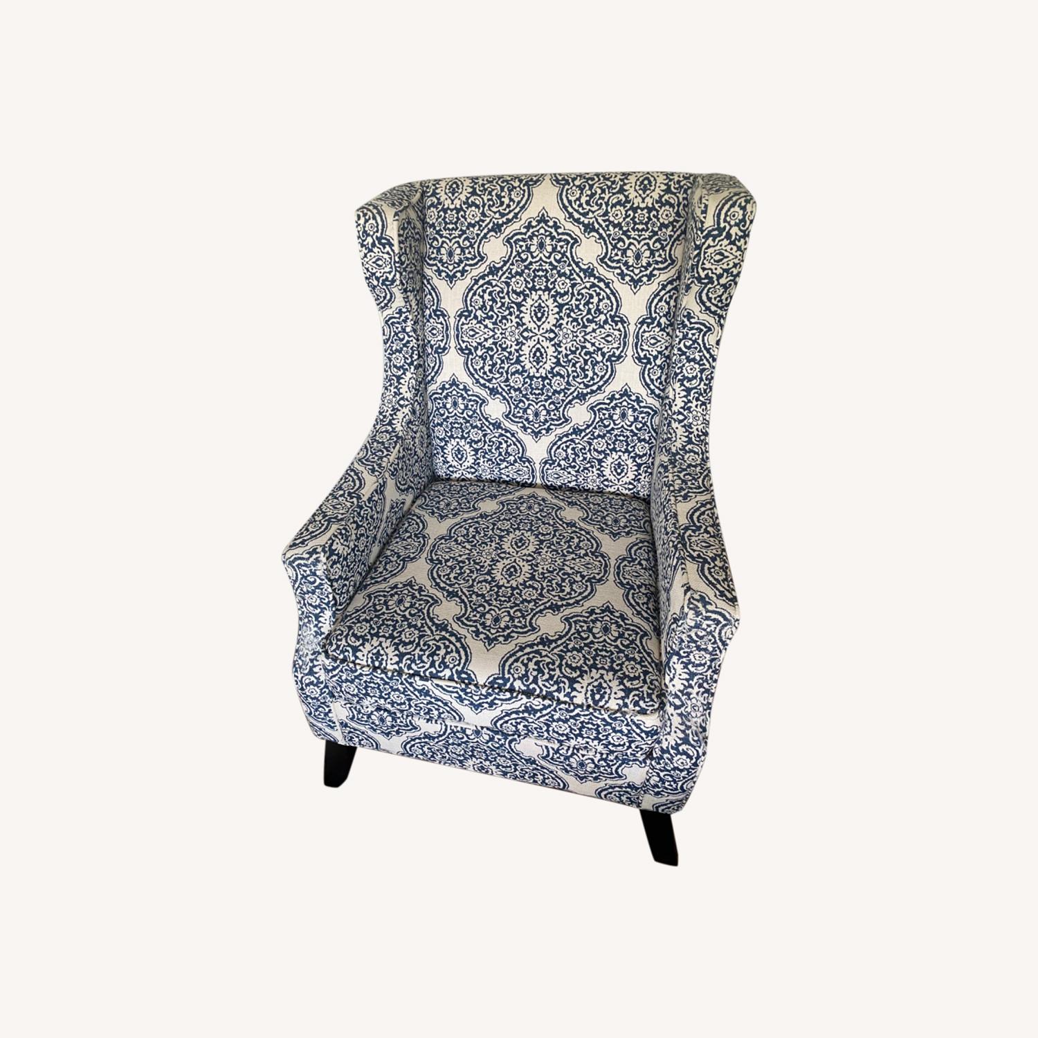 Pier 1 Blue Patterned Armchairs - image-0