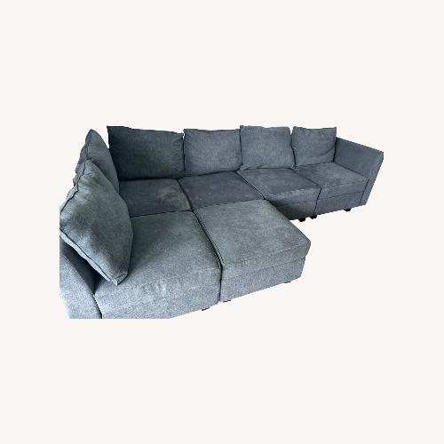 Wayfair L shape Blue Velvet Couch AptDeco