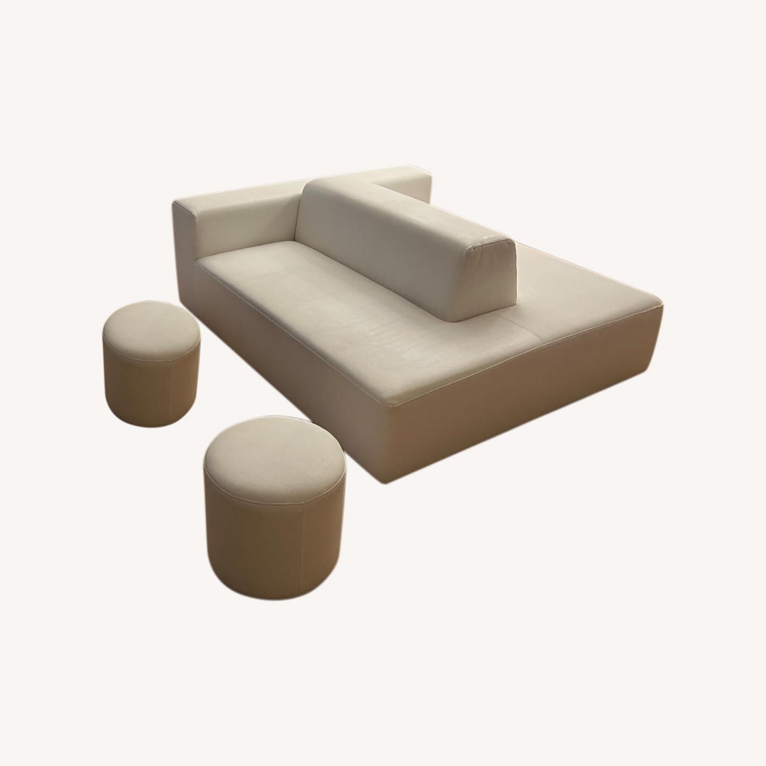B&B Custom White leather Couch With Two Ottomans - image-0