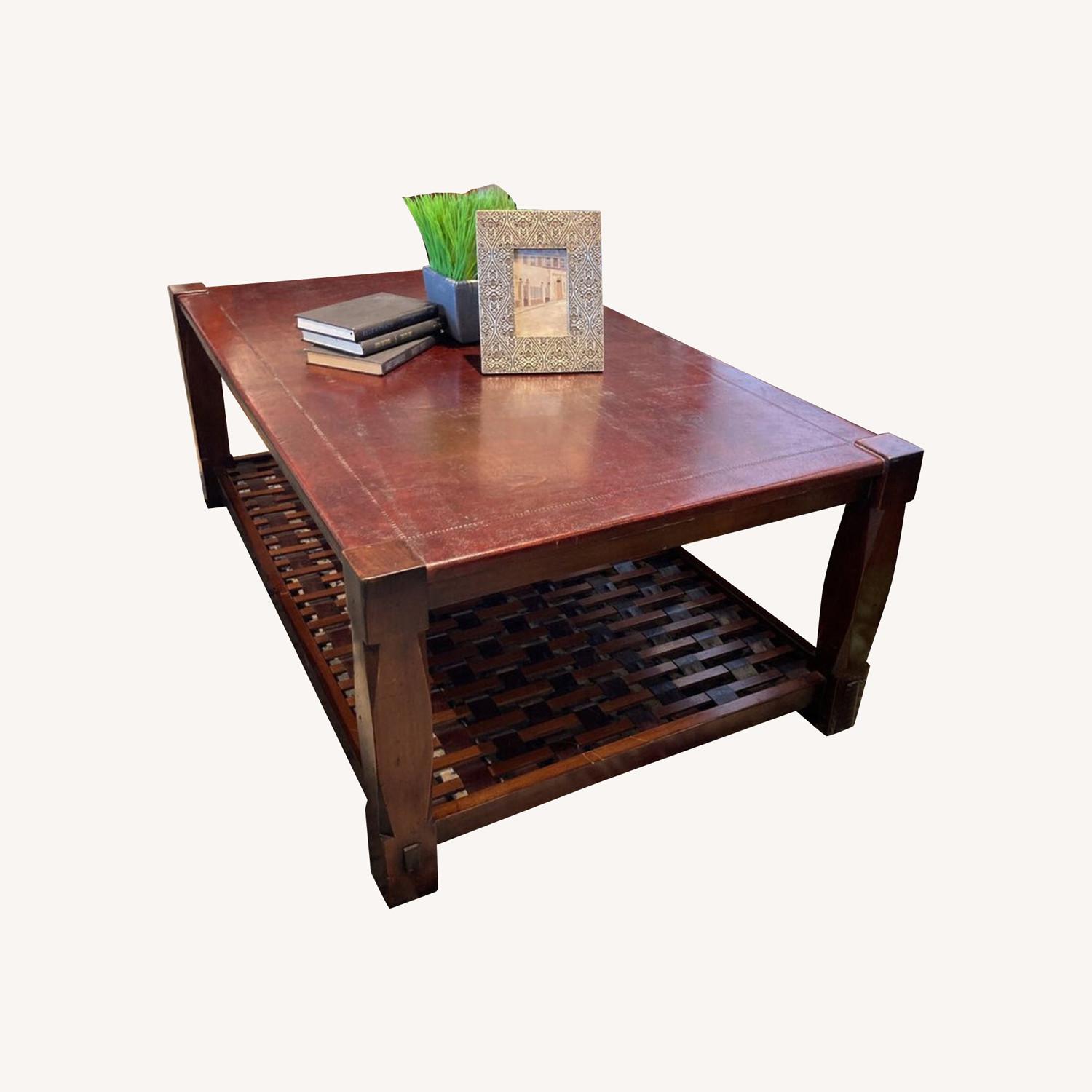 South Cone Furniture Leather Top Wood Coffee Table AptDeco