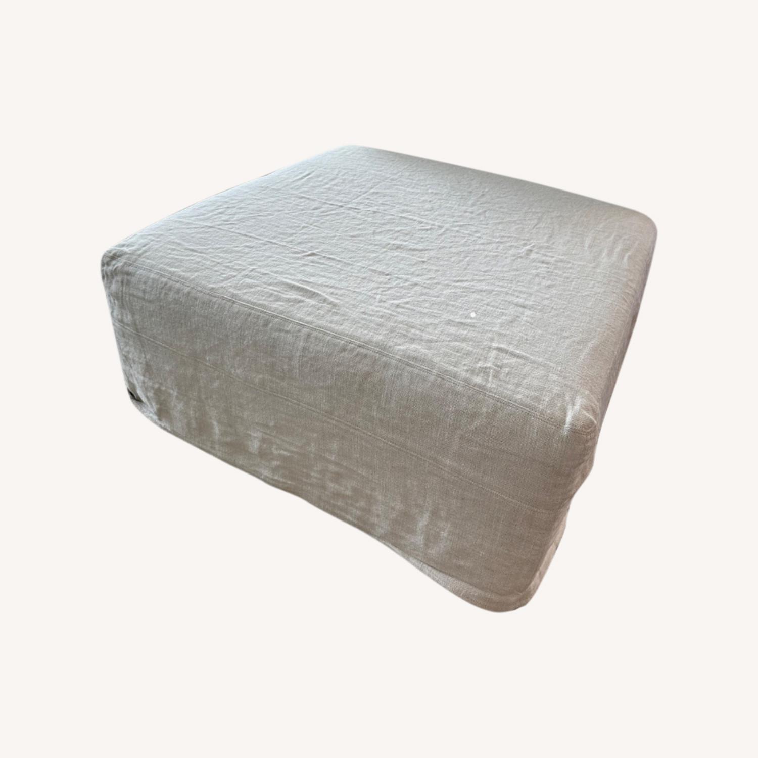 Lee Industries Off White Linen Ottoman - image-0