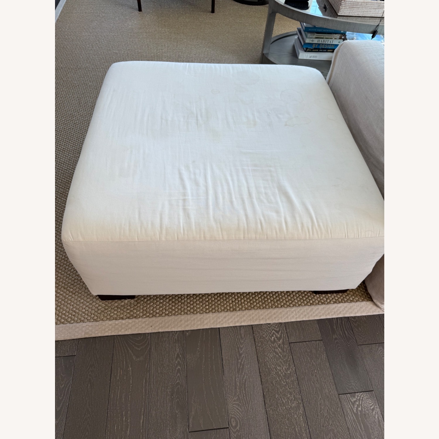 Lee Industries Off White Linen Ottoman - image-9