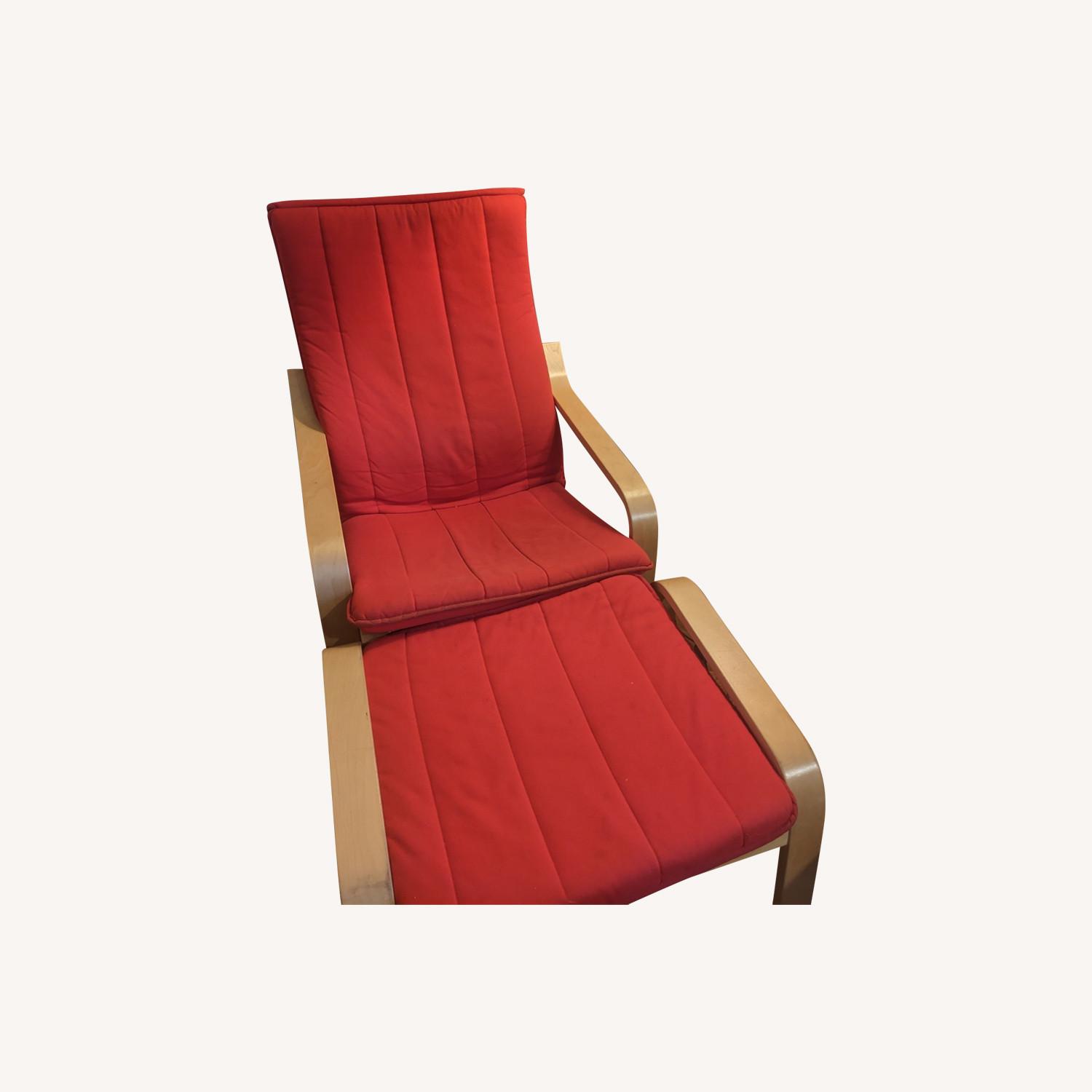 IKEA Poang Armchair in Red with Matching Ottoman AptDeco