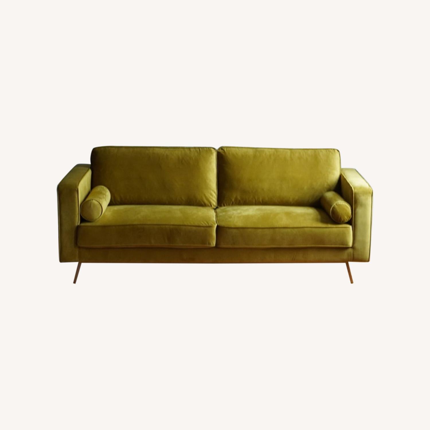 Mid Century Modern Sofa in Golden Olive Velvet - image-3