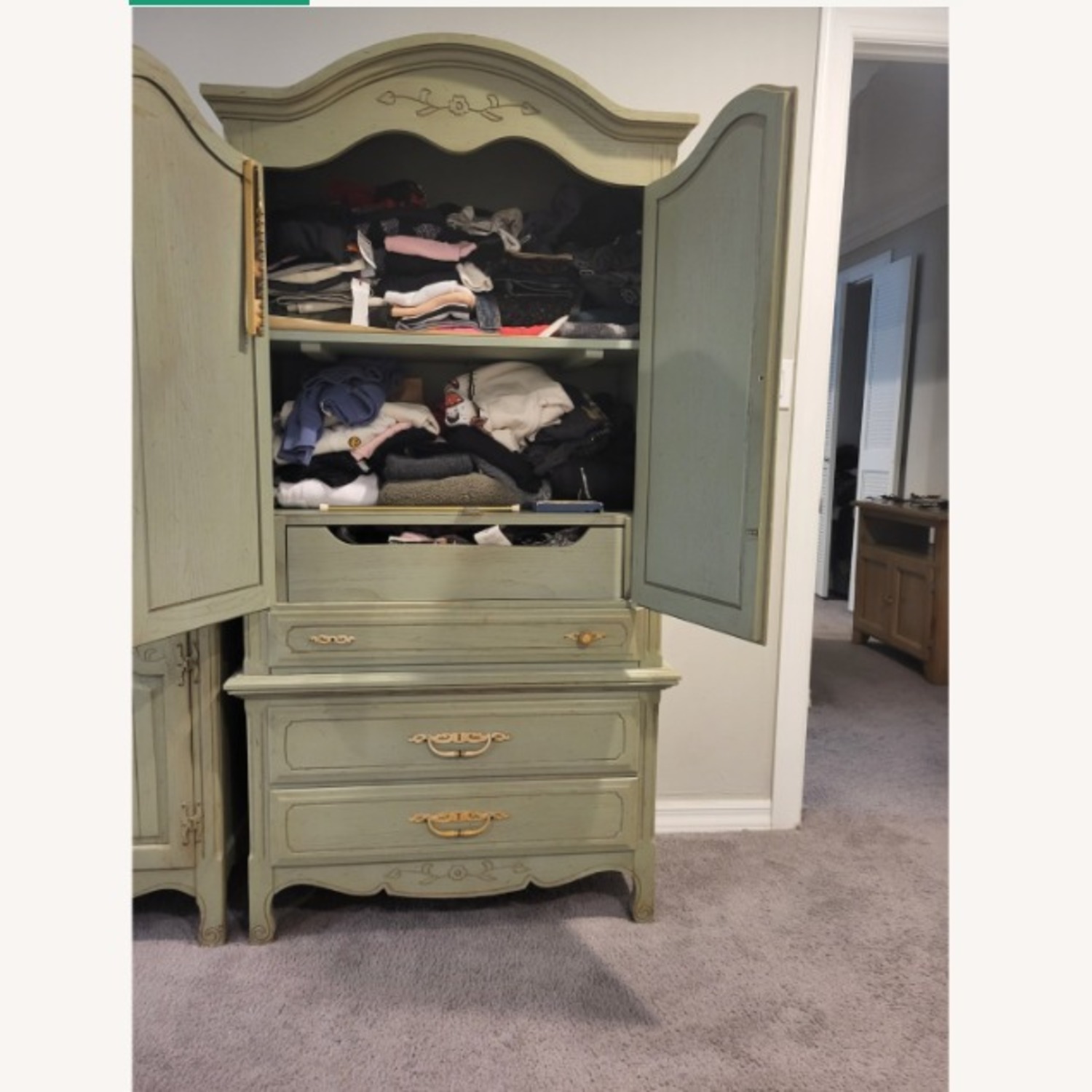Vintage/Antique Green Wood Armoires - image-1