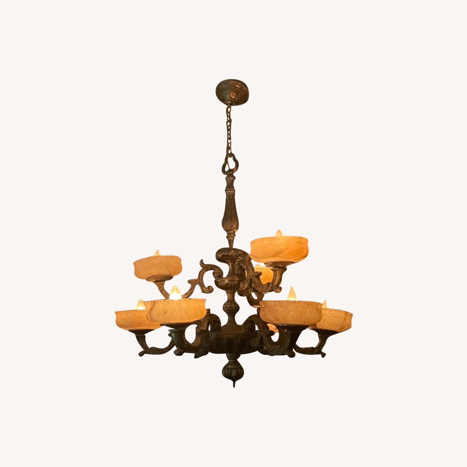 Vintage Belle Epoche Brass/Alabaster Lamp - image-0