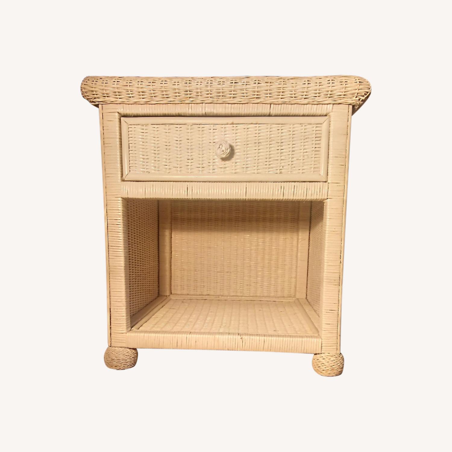 Pottery Barn Nightstand White Wicker Rattan AptDeco