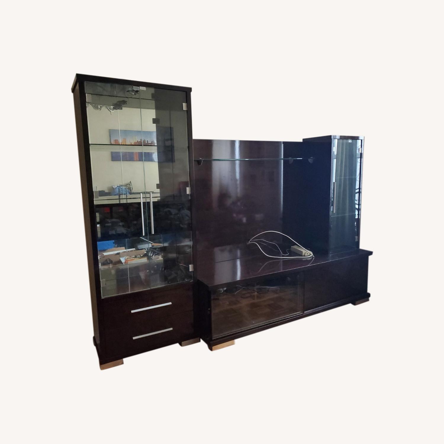 Italian TV Wall Unit and Glass Door Tall Cabinet - image-0